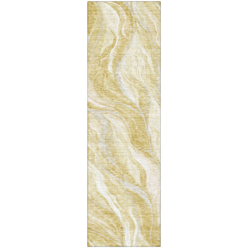 Premium Machine Washable Prisco Gold Rug, Runner 2'3" x 7'6"