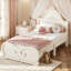 Lit plateforme simple sculpté avec tête de lit simple, structure en bois massif avec lattes, profil bas, sans sommier, enfants et adolescents. Beige-836883848-836883850