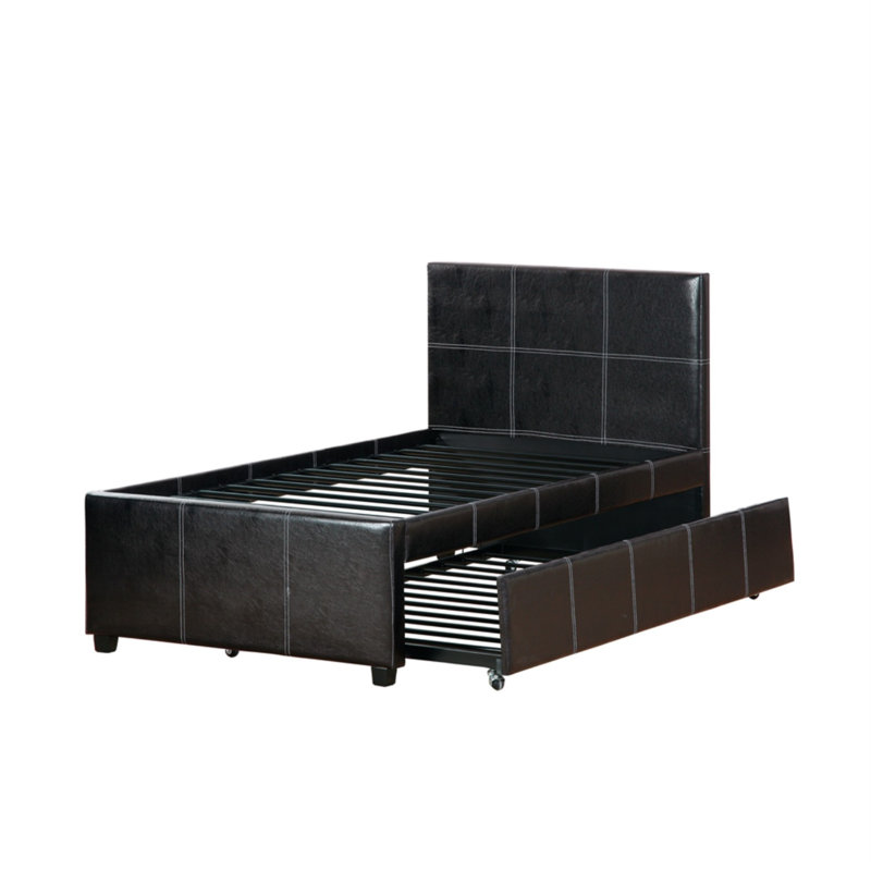 Commodius Full Bed With Rundle Espresso Faux Leather,Black, Brown, Full