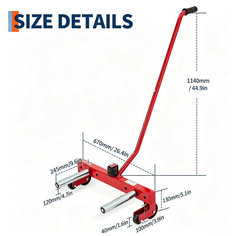Heavy-Duty Adjustable Tire Dolly Cart, 500 lb (220 kg) Capacity - Rolling Wheel Mover & Storage Stand for Garage/Shop - Fits 12"-24" Tires - Color: Red