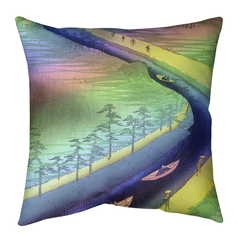 Coussin Utagawa Hiroshige, 40 po x 40 po, Arc-en-ciel
