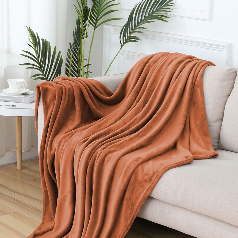 Carsonhill Reversible Mink Faux Fur Plush Fleece Throw/ Blanket, Rust, W150 x L200cm