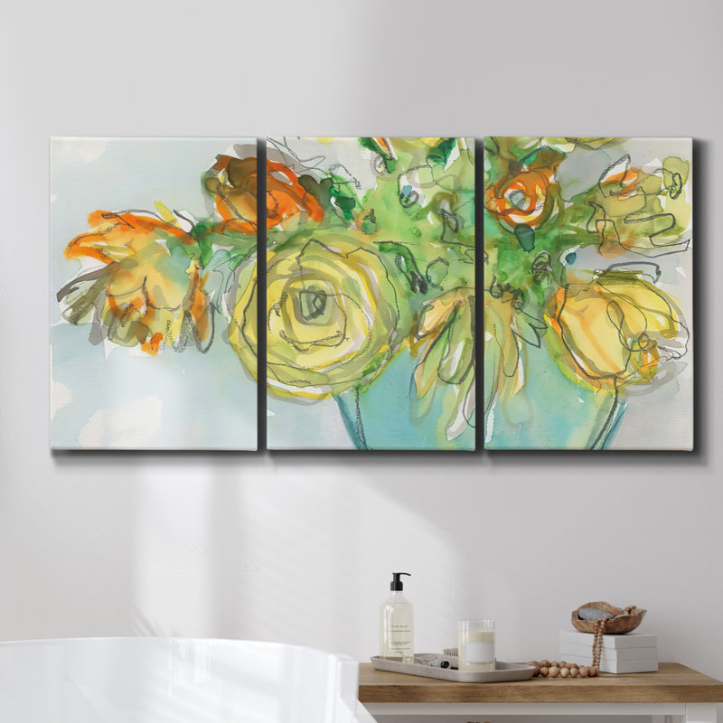 Floraison de poirier, ensemble de 3 pièces encadrées sur toile 1885, H 48 po x l 96 po x P 2 po