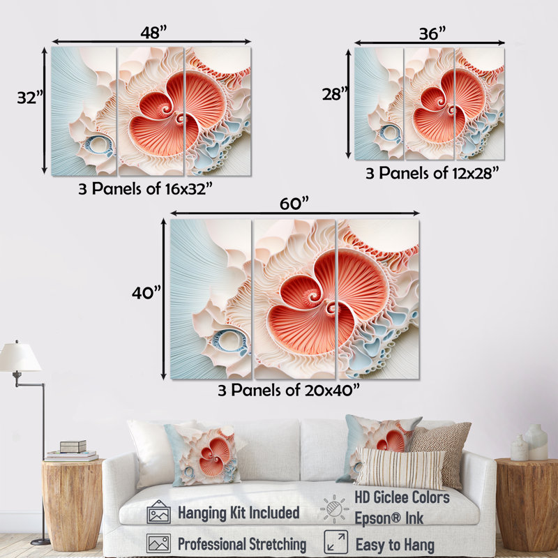 Ensemble de salon Coral Chamber Nautilus Spiral - Nautilus Wall Art, H 32 po x l 48 po x P 1 po