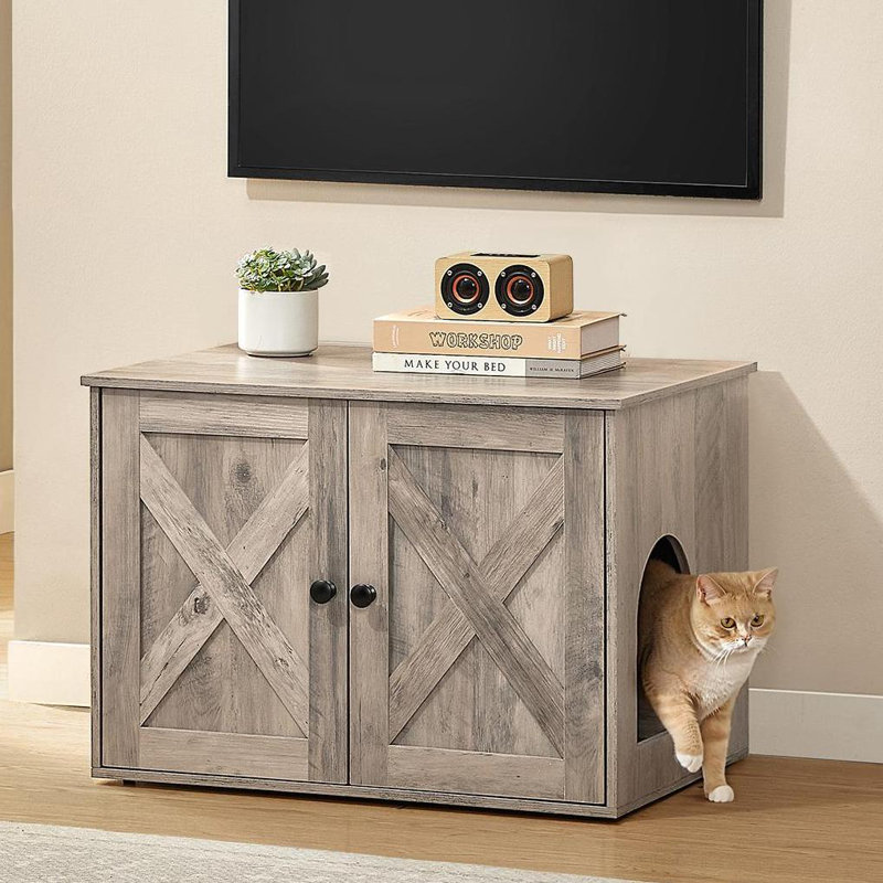 Litter Box Enclosure, Rustic White/Honey Brown