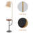 Leeward 66" Modern Floor Lamp with Round Solid Wood Tray & USB Port, Polished Brass and Matte Black Metal Frame, Black Marble Base Standing Lamp for Bedroom, Living Room & Office