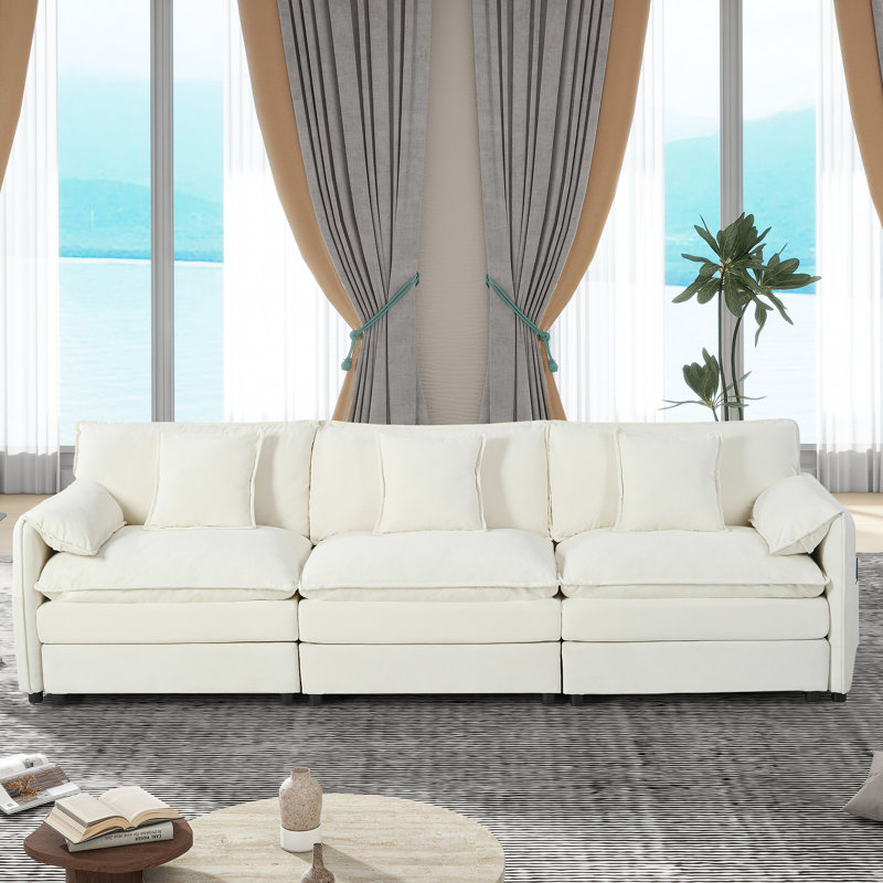 Canapé modulaire surdimensionné à assise profonde, canapé en chenille moderne avec 3 coussins, parfait pour le salon et la chambre à coucher