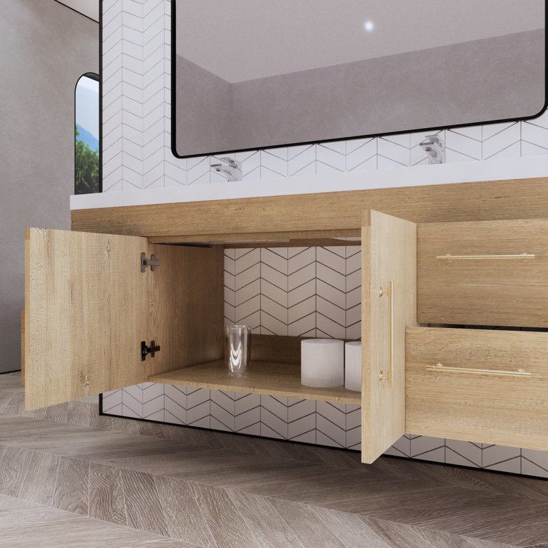 Ensemble de meuble-lavabo simple 59 po, Chêne