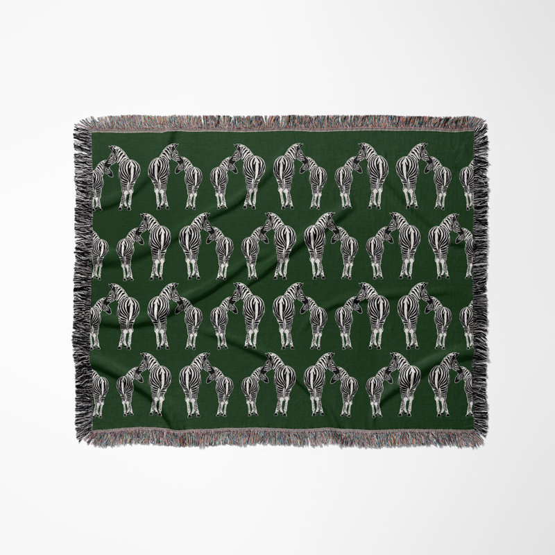 Jeté en mélange de coton Ziggy Zebra, L 60 po x l 50 po, Vert / blanc cassé