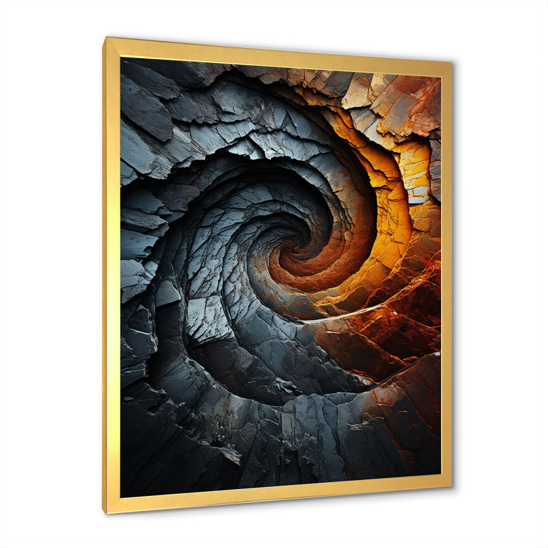 " Infernal Inflection Spiral V ", Gold Picture Framed Canvas, 32" H x 16" W x 1" D