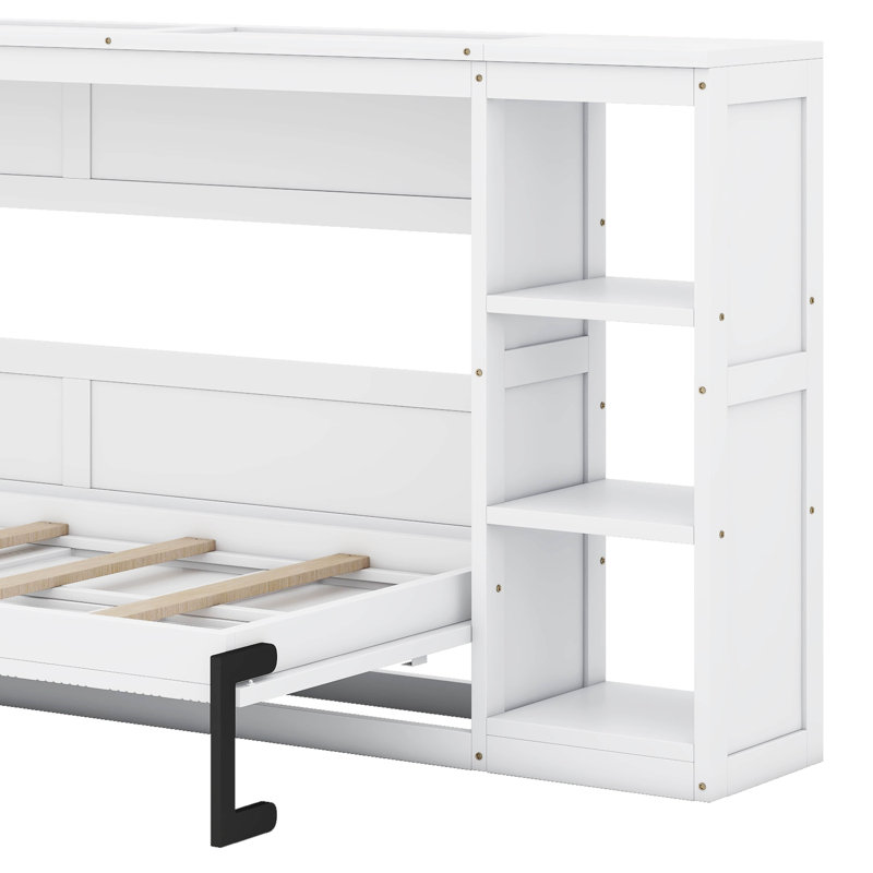 Lit escamotable moderne avec bibliothèque, Lit simple, Blanc