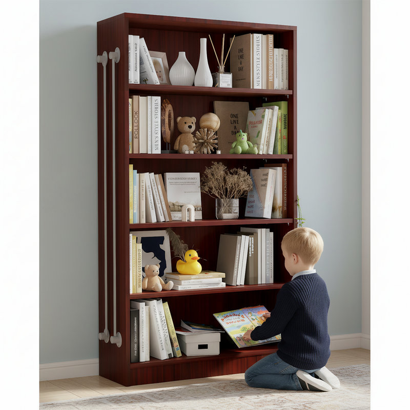 Bibliothèque en bois de 60 pouces à cinq niveaux, idéale pour les chambres à coucher, les bureaux et les bibliothèques.