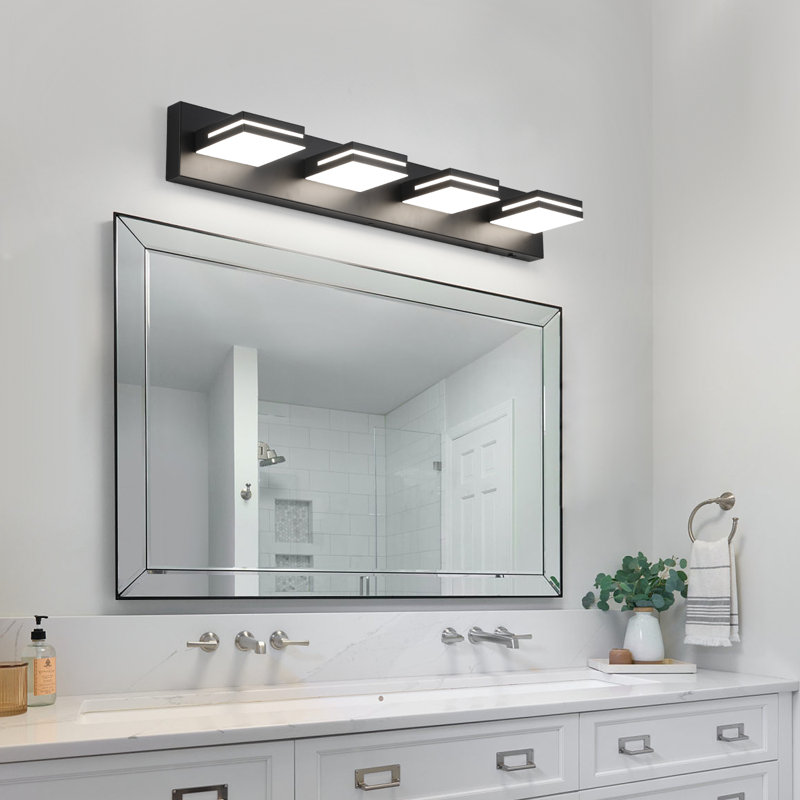 Lumières de meuble-lavabo modernes à DEL à intensité variable pour miroir, Quatre lumières, Noir mat