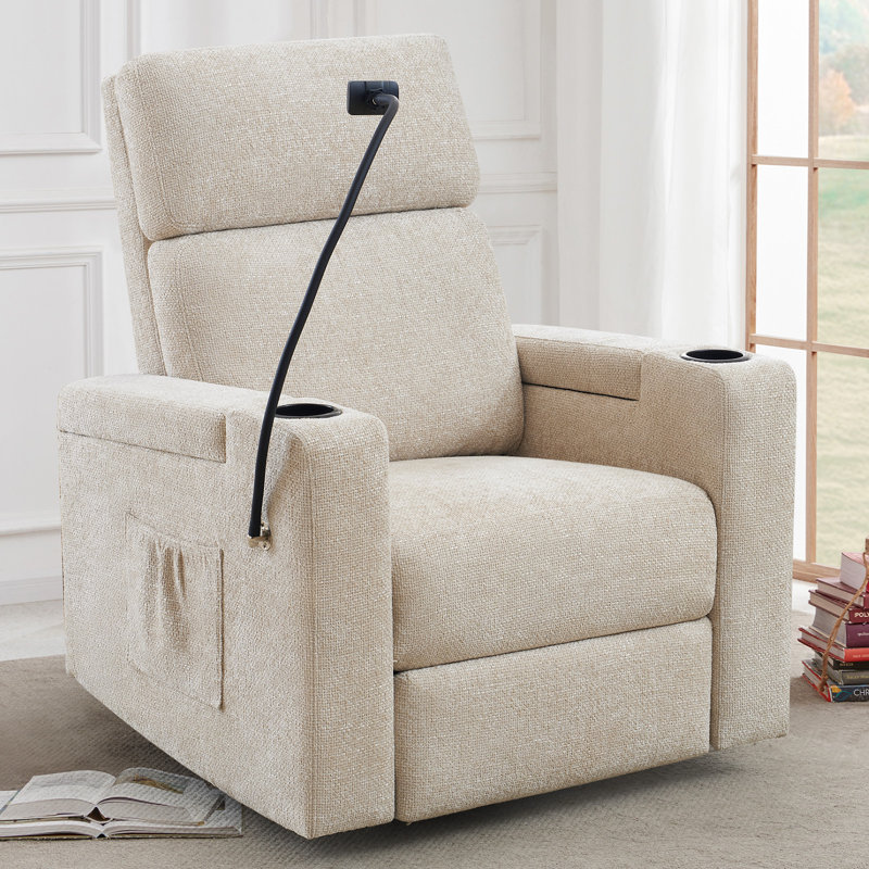 Fizzah Upholstered Swivel Recliner, ivory Chenille