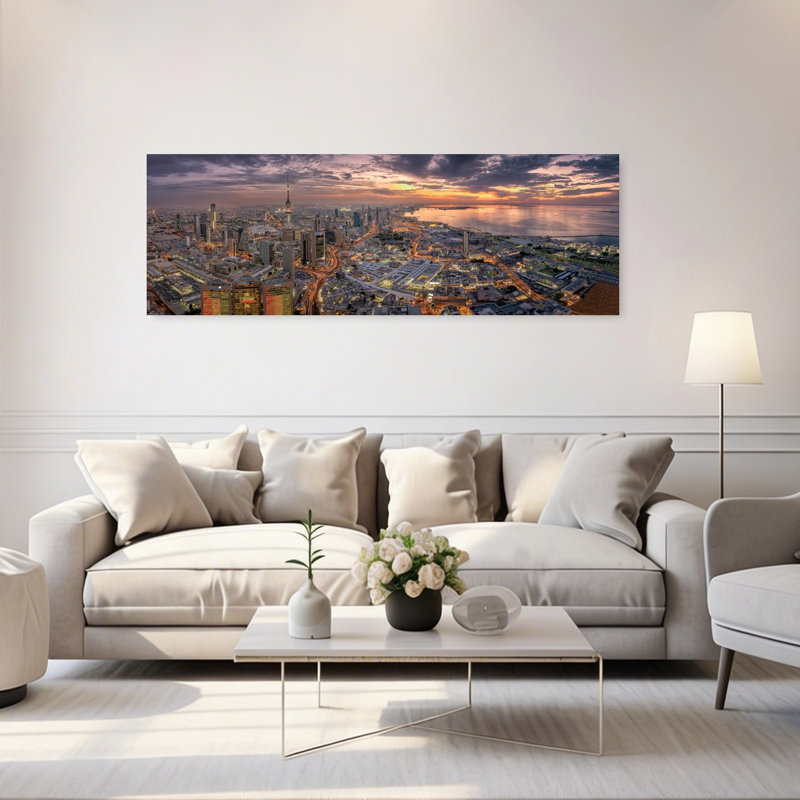 Kuwait City Sunset Skyline 1 Piece Wrapped Canvas Panoramic Wall Art, 152.4 cm H x 50.8 cm W