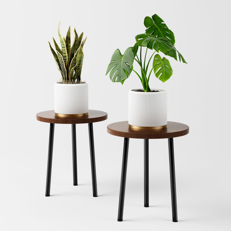 Petite table ronde pour plante d'intérieur 14 pouces Mid Century Modern Decor, Noyer
