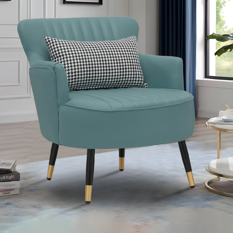Bettyanne Modern Wingback Armchair Upholstered Accent Chair with Cushion, Cadet Blue Leathaire