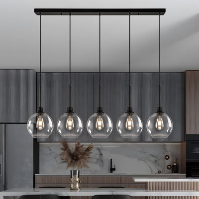 Luminaire suspendu pour îlot de cuisine noir mat à 5 lumières Concow