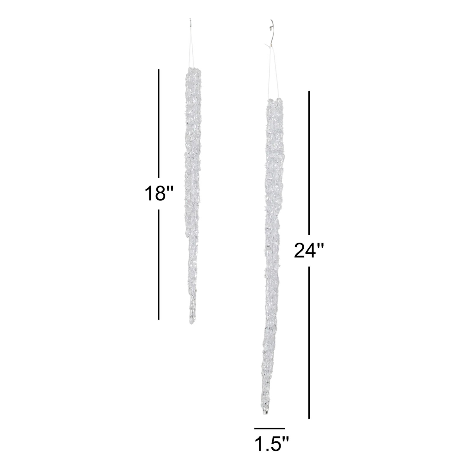 18" & 24" Christmas Oversized Icicle Ornaments Set of 2, White