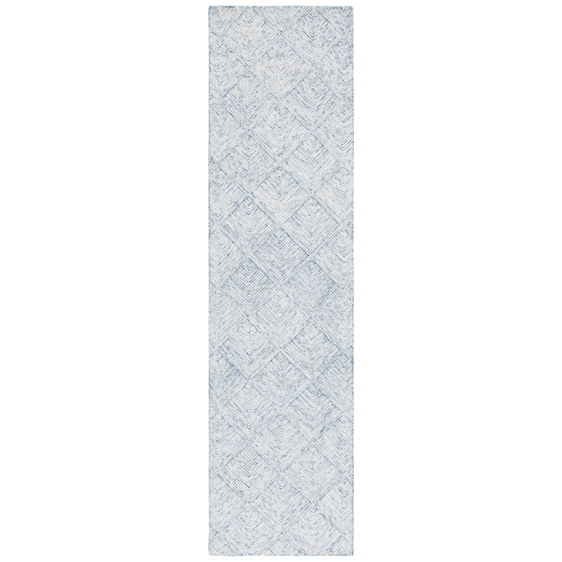 Tapis bleu / ivoire en laine / coton touffeté à la main Braelyne, Tapis de couloir 2 pi 3 po x 9 pi
