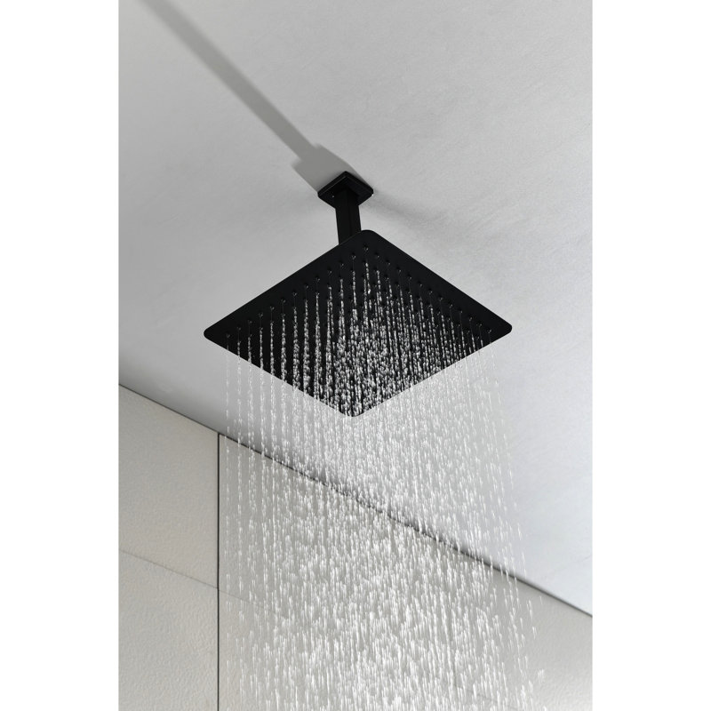 Matte Black 16" Square Bathroom Shower Head - 304 Stainless Steel Rainfall 16 Inch, Matte Black