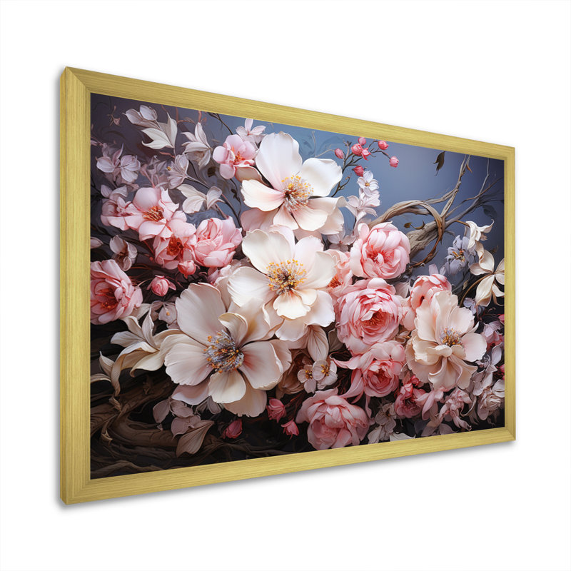 «Pink Wreath», impression romantique sur toile encadrée, Or, H 34 po x l 44 po x P 1,5 po