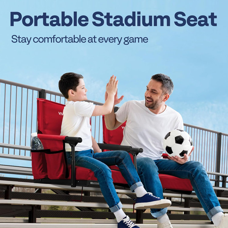 Red Foldable Stadium Seats with Back Support and Cushion, 2-Pack