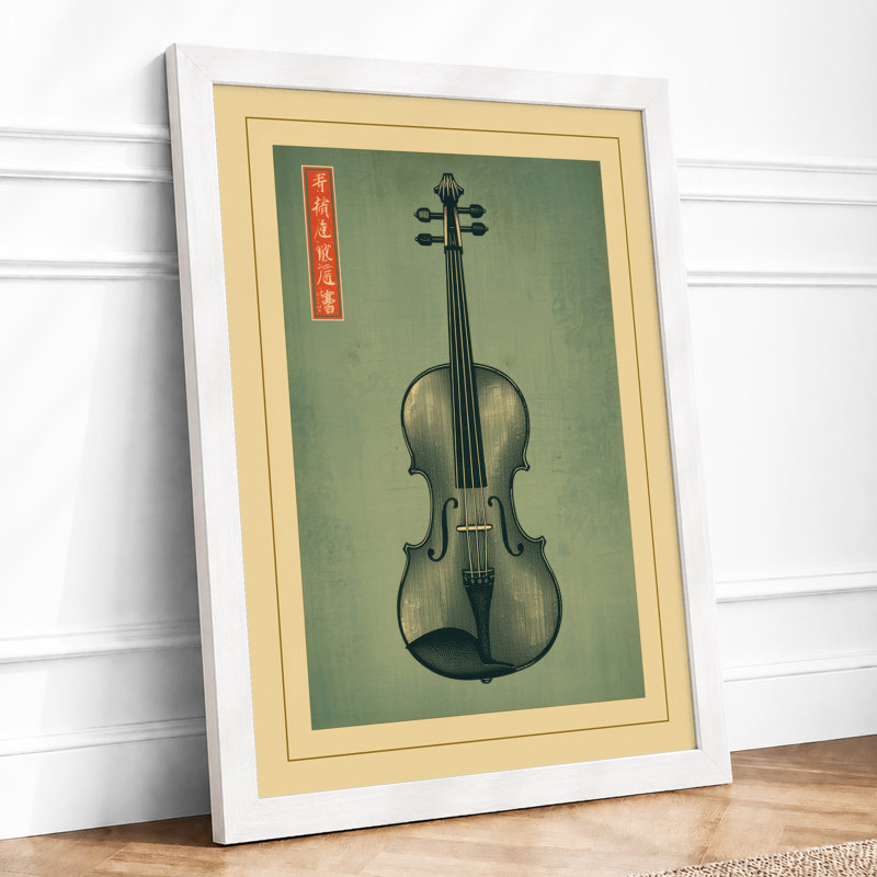 Violin in Silence Japandi - Framed Print, A2 - 59.4 x 42.0 cm, White