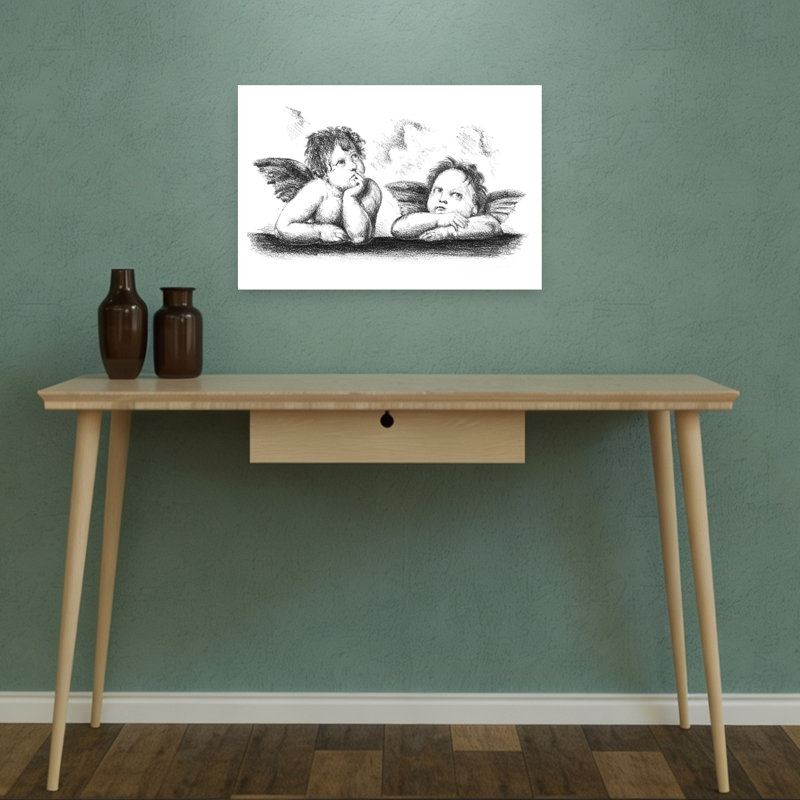«Thoughtful Cherubs», impression d'art contemporain abstrait rêveur, H 12 po x l 18 po