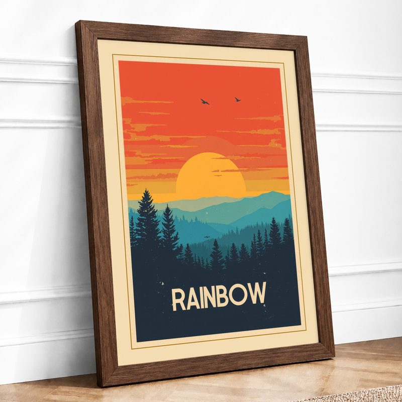 Mountains at Sunrise Retro - Framed Print, Walnut, A4 - 29.7 x 21.0 cm