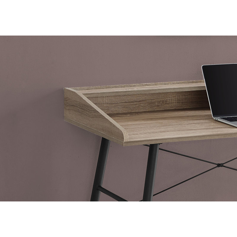 Bureau d'ordinateur, bureau personnel, ordinateur portable, tablettes de rangement, L 48 po, travail, stratifié brun, métal noir, contemporain, moderne