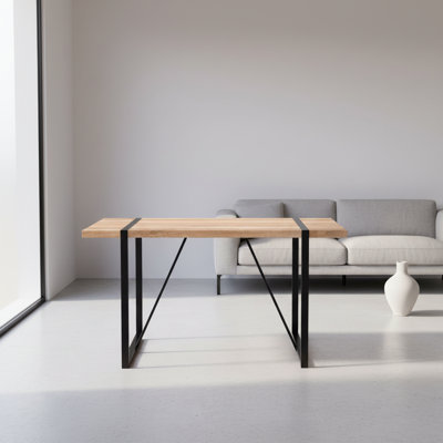 Table de salle à manger industrielle de 55 po pour 4 à 6 personnes, plateau en bois d'ingénierie épais avec pieds en métal noir, table de cuisine et de salon rectangulaire