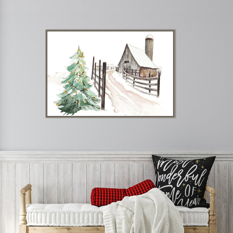 «Patricia Pinto Snowy Vermont Farm», reproduction encadrée sur toile par Patricia Pinto, H 23 po x l 33 po x P 2 po