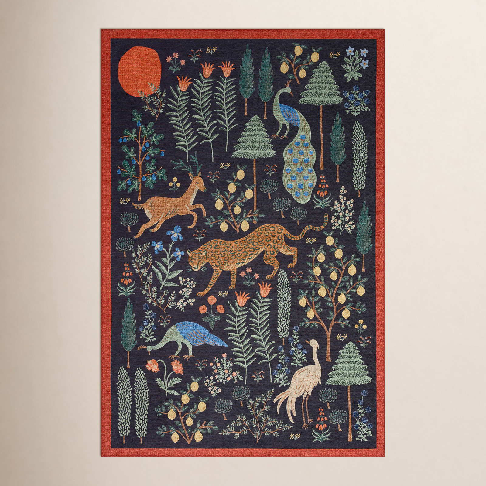 Rifle Paper Co. x Loloi Menagerie MEN-01 Les Fauves Black Area Rug, Rectangle 7'6" x 9'6"