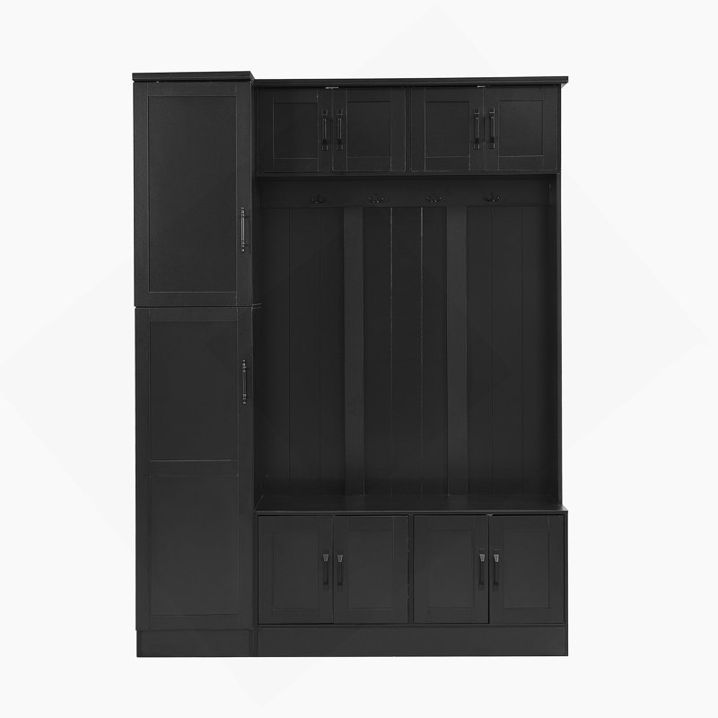 Arbre d'entrée multifonctionnel avec rangement pour chaussures, banc d'entrée, armoires, crochets et tablette réglable pour l'organisation à la maison
