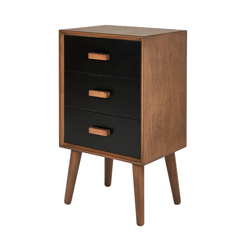 Rulo 40cm W Solid Wood Bedside Table, Brown/Black