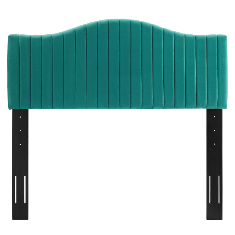 Brielle Channel Tufted Performance Velvet Headboard, Queen, Teal Plainweave