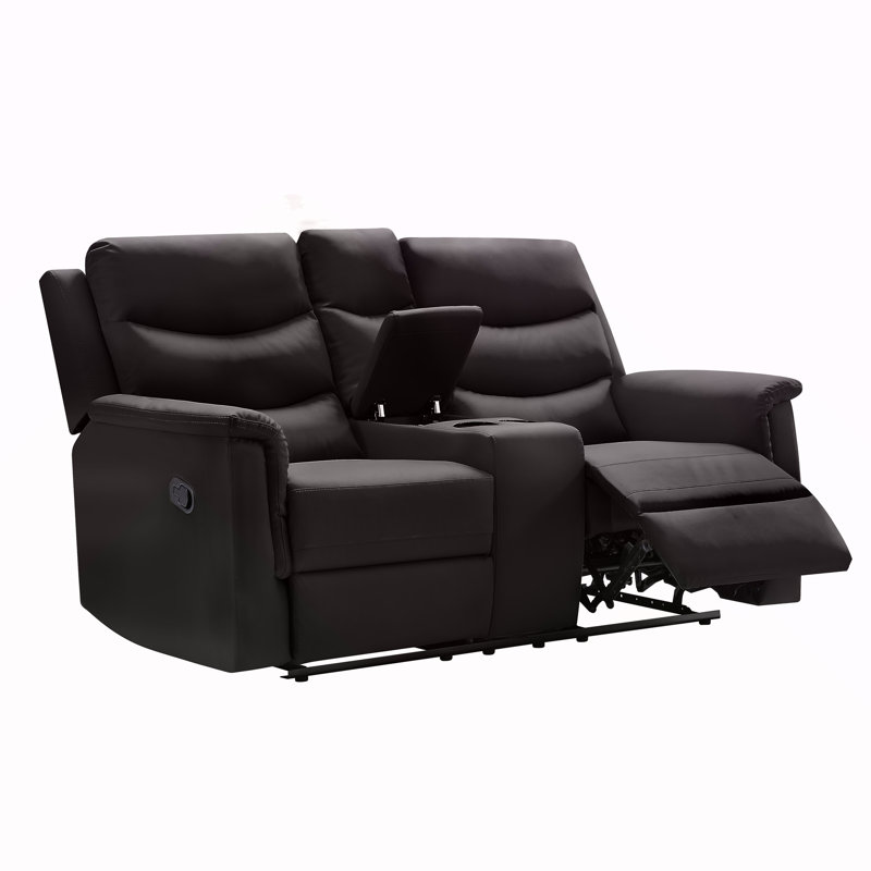 Canapé 2 places en polyuréthane noir avec inclinaison manuelle, assemblage facile et sièges confortables pour les salons modernes