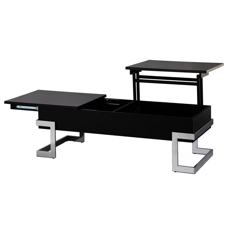 Table basse rectangulaire avec plateau et décoration extérieure brillante noire, Noir