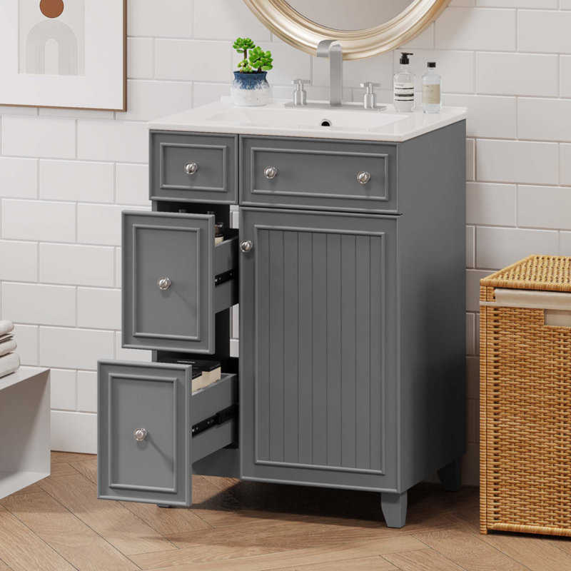 Meuble-lavabo gris 24 po avec lavabo en céramique, Gris