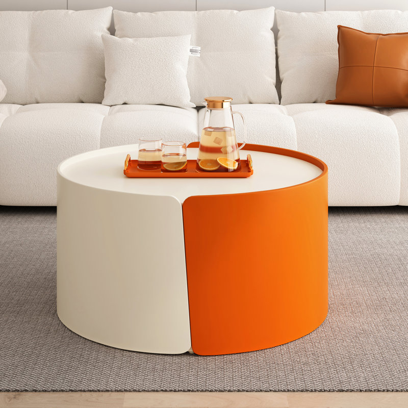Table basse gigogne (table unique), Blanc antique / orange
