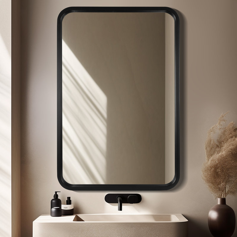 Sarwat Rectangle Wood Wall Mirror for Bathroom Bedroom, 36" x 24", Black