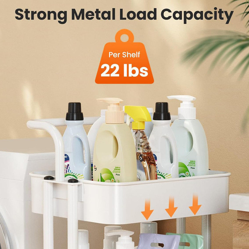 White 3-Tier Metal Rolling Utility Cart with Lockable Wheels