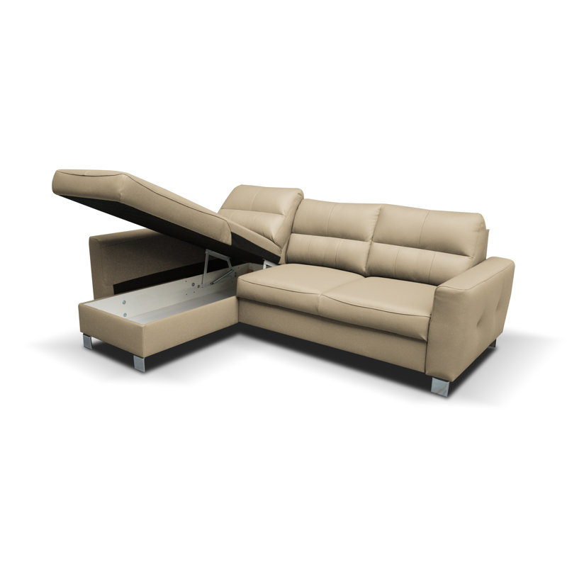 Birdell Leather Corner Sofa with Sleeping Function and Box , Left Hand Facing, Beige