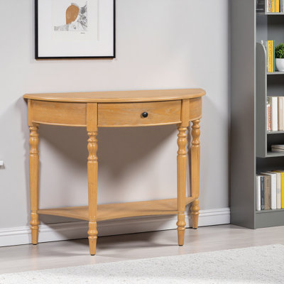 Table d'appoint en demi-lune avec tiroirs et tablettes, idéale pour les entrées, les salons, les couloirs et les foyers.