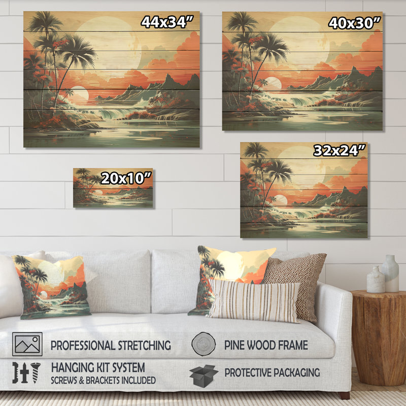 Art Deco Tropical Dreams At Sunset I - Abstract Landscape On Wood Print, 30" H x 40" W x 0.78" D