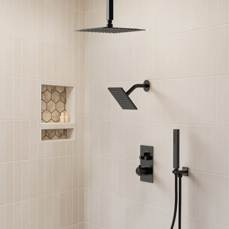 Thermostatic Shower Faucet 12" High-Pressure Dual Showerheads with Rough-In Valve