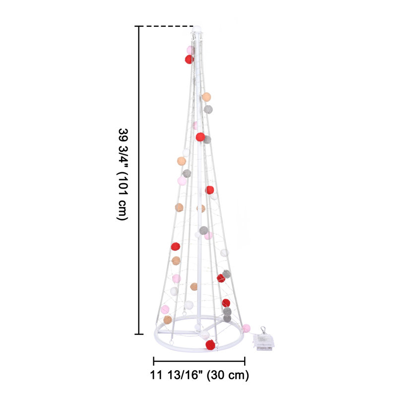 The Holiday Aisle® 3 Ft Christmas Cone Tree LED Light Battery 8 Modes Remote Timer LED String Lights Home Garden Indoor Child Gift