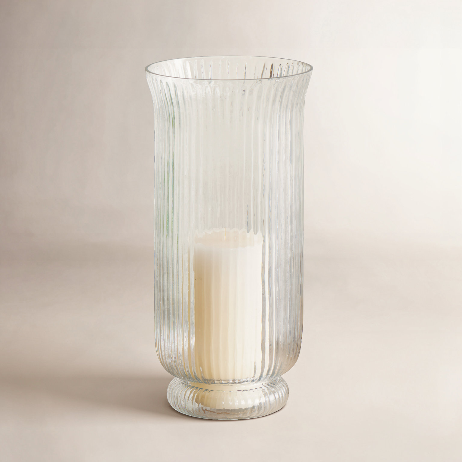 Cole And Grey Glass Ribbed Candle Holder With Elevated Base, 12.65'' H X 5.9'' W X 5.9'' D