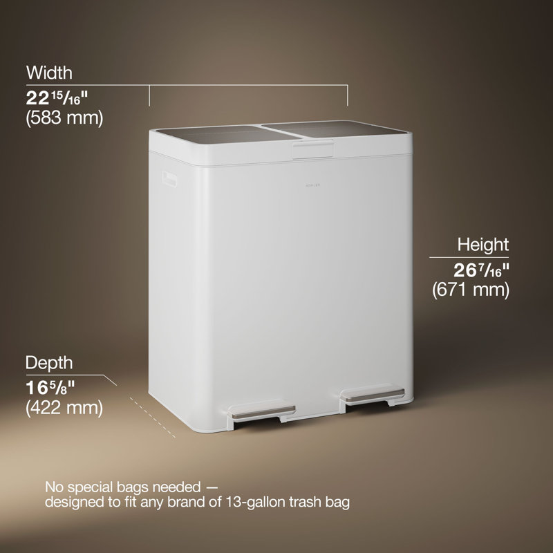 82-Liter Stainless Steel Dual-Bin Step Trash Can, White